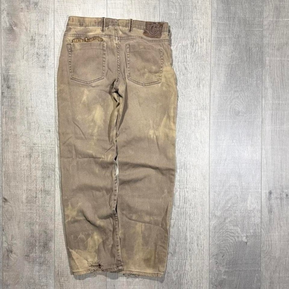 brown and cream‎ distressed element embroidered skater jeans